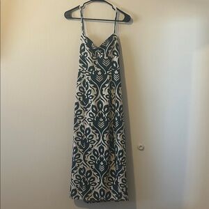American Eagle Outfitters Green and White Patterned Spaghetti Strap Maxi Dress
